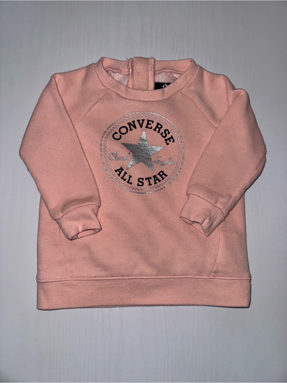 Converse Pink Girls Crewneck Sweatshirt with Silver Cuck Taylor All Star Logo